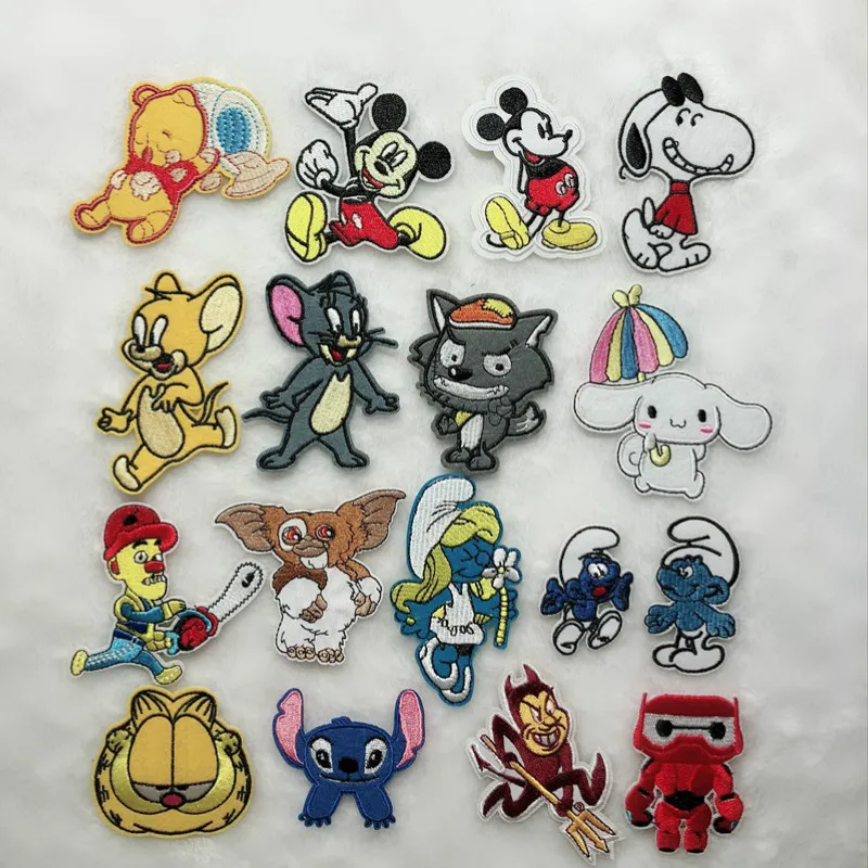 

50pcs/lot Cartoon Mouse Wolf Cloth DIY Embroidery Patches for Clothing Applique Clothes Cloth Patch Stickers