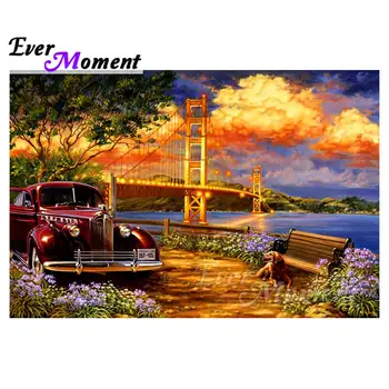 

Ever Moment 5D Handmade DIY Diamond Painting Car Bridge Night Cloud Full Square Diamond Embroidery Picture Mosaic S2F287