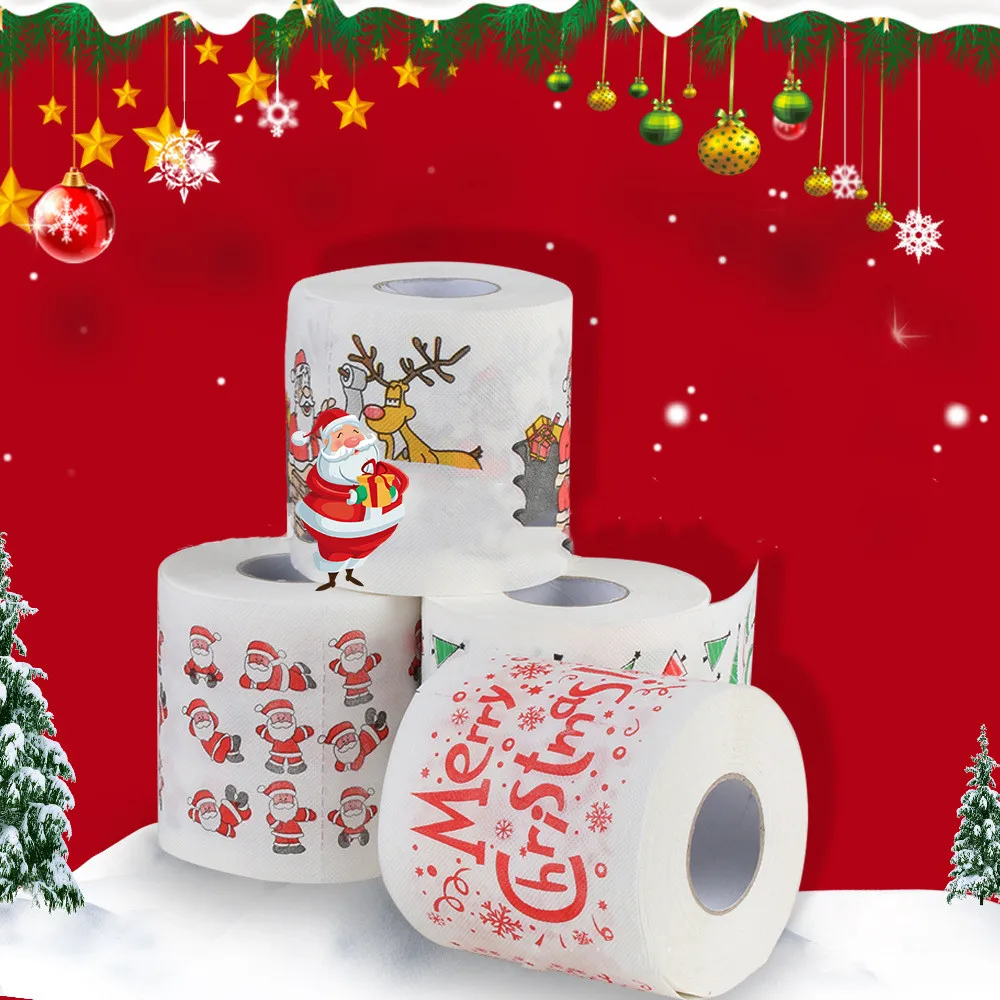 

2019 New Year Christmas Pattern Roll Paper Print Interesting Toilet Paper Table Kitchen Paper noel natale natal kerst navidad