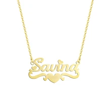 

Silver Color Custom Name Necklace Women Wings Heart Necklaces Pendants Stainless Steel Chain Nameplate Jewelry 2019
