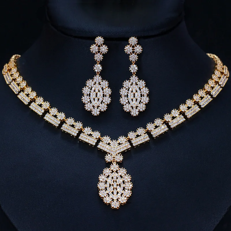 

Stunning Dubai Gold Color Cubic Zirconia Heavy Jewellery Set For African Beads Nigerian Wedding Jewelry Sets