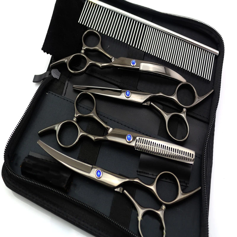 Tijeras profesionales perro Pet Grooming curva + adelgazamiento + recto