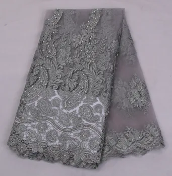 

Cheap Price French Lace Fabric High Quality African Tulle Lace Fabric With Beads Nigerian Lace Fabrics For Evening AMY1315c-7