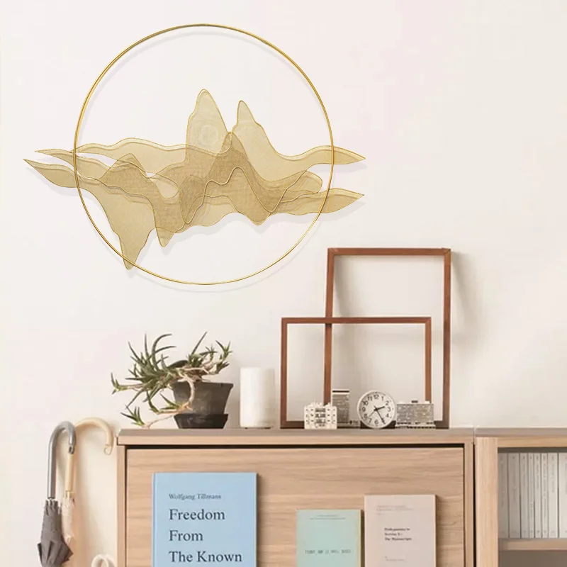 

Chinese Wrought Iron Gold Fake Mountain Water Wall Hanging Decoration Livingroom Bedroom Wall Mural Ornaments Hotel Wall Sticker