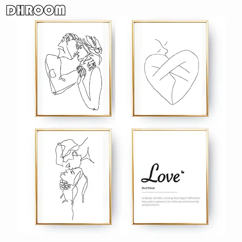 Minimalistyczny Calowanie Wall Art Para Pocalunek Plakat Drukuje