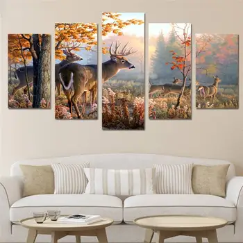 

Canvas Painting Wall Art Frame Home Decor Living Room Pictures 5 Pieces Animal Deers Forest Landscape Poster Hd Printed -105341-