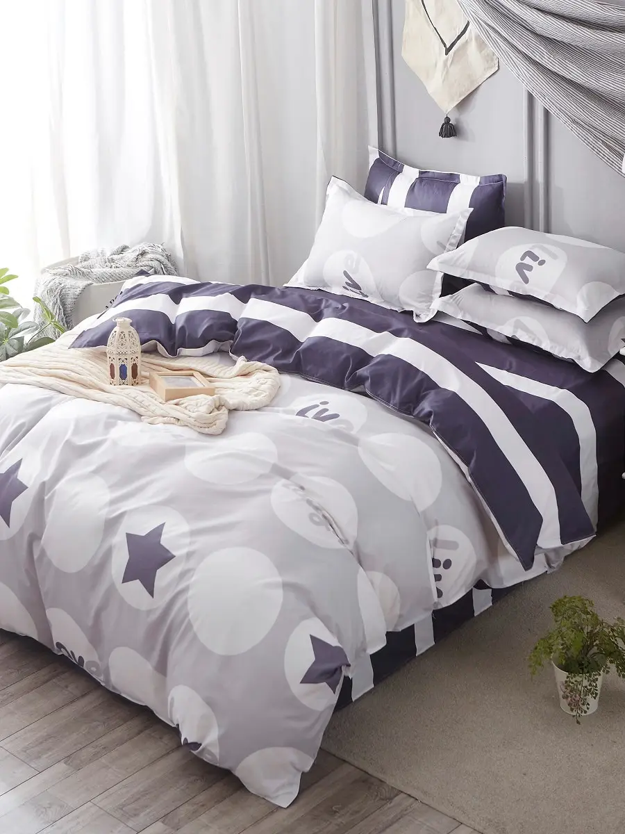 

3/4Pcs Duvet Cover Set Simple Creative Printed Comfy Supple Bedding Set