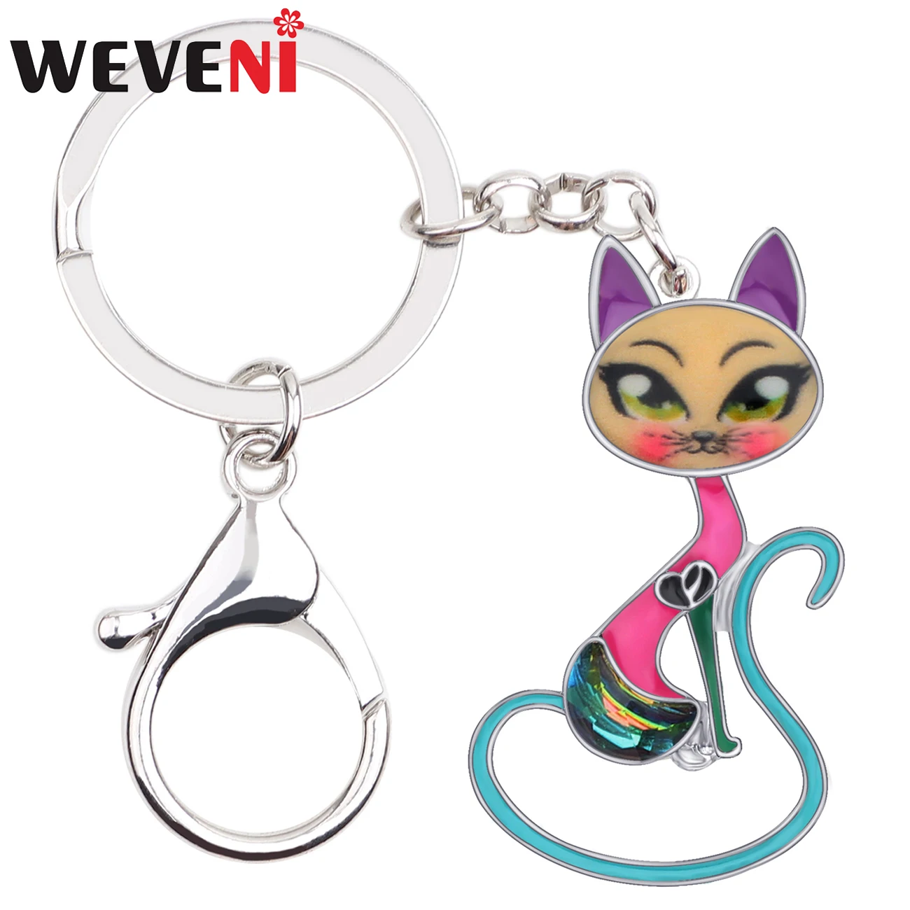 

WEVENI Enamel Alloy Rhinestone Kitten Cat Key Chains Keychain Trendy Animal Jewelry For Women Girls Bag Purse Charm Pendant Gift