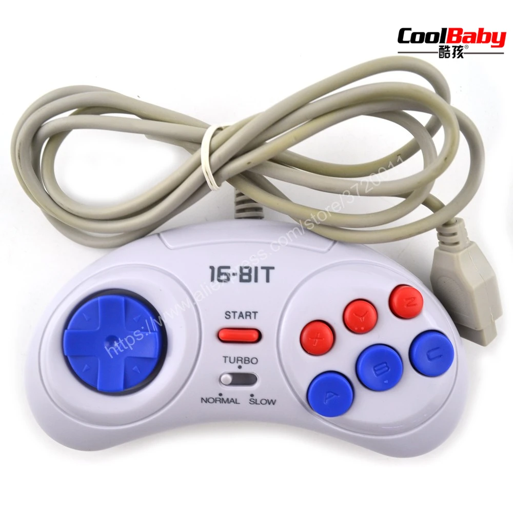 

16 bit Classic Wired Game Controller for SEGA Genesis 6 Button Gamepad for SEGA Mega Drive Mode Fast Slow white