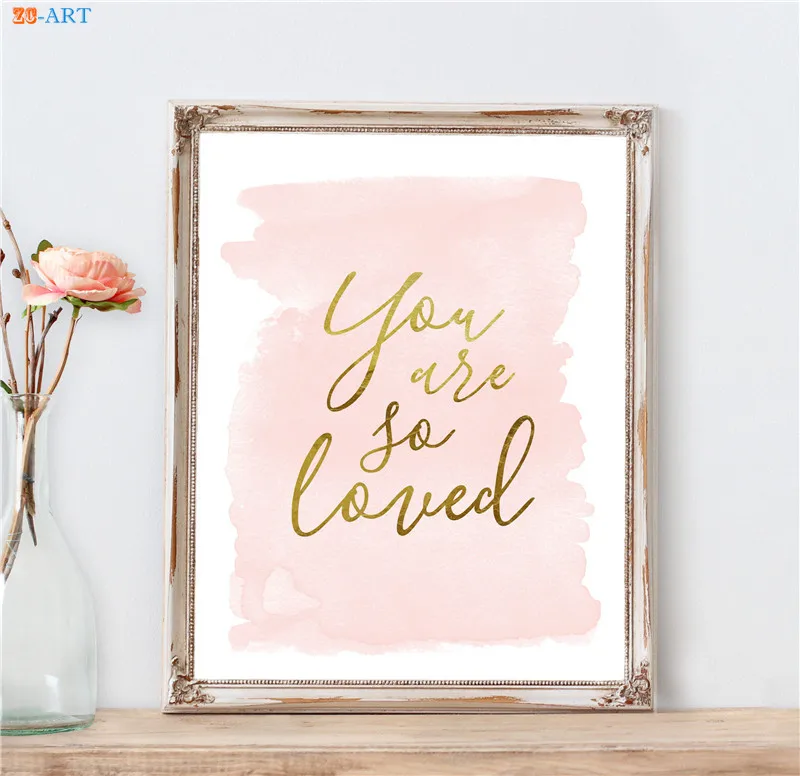 Blush Pink Gold Wall Art Canvas Framed Quote Poster Nursery Art Print