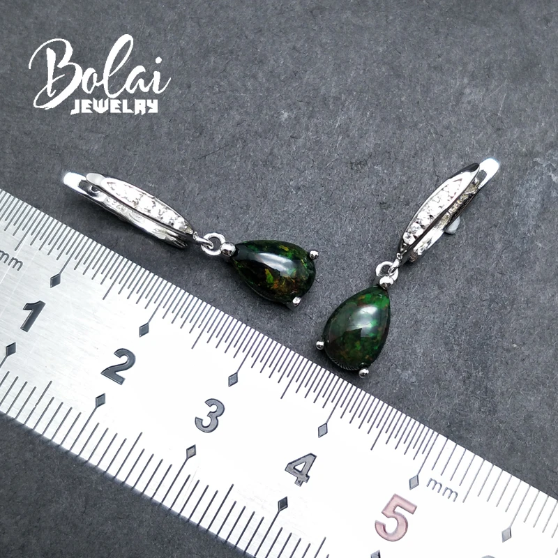 Bolaijewelry, натуральный черный Эфиопский Черный Опал Peal 6*9 мм 2ct Ювелирные серьги c драгоценными камнями серебро 925 пробы, хорошее ювелирное изделие