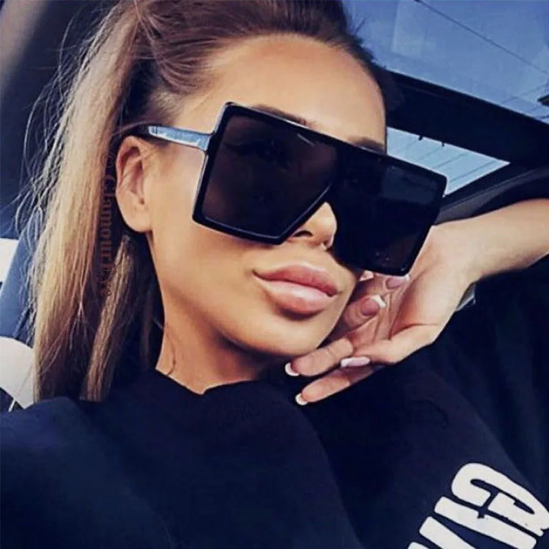 

black Oversized Flat Top sun glasses for woman 2019 Big Square Gradient women's sunglasses Fashion Brand Shades Oculos Unisex