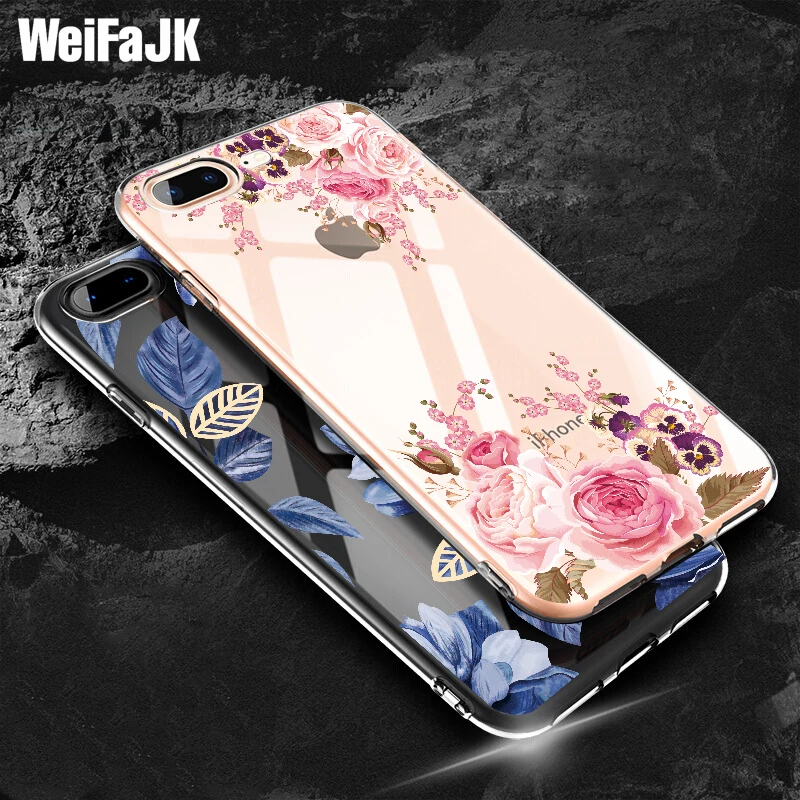 

WeiFaJK Camellia Flower Leaves Pattern Cases For iPhone 7 7Plus 6 6s Plus 5s Rose Floral Case For iPhone 7 8 Plus X Soft Cover