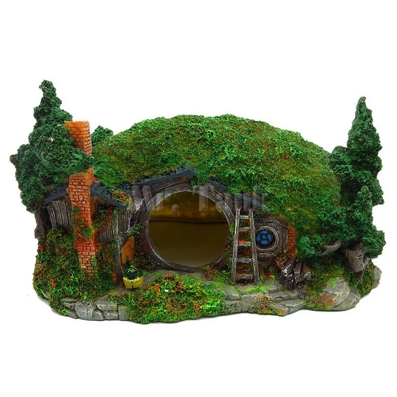 Mr. Tank Смола Хоббит дом гномов Террариум аквариум орнамент ящерица туртоаза на террасе трава стол паук Коробка для скрытия - Цвет: Зеленый