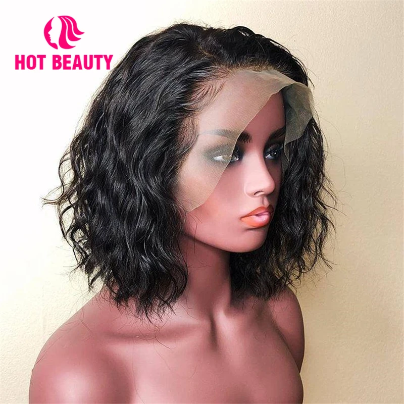 

13*4 Lace Front Wig Water Wave Bob Wig Short Lace Front Human Hair Wigs Pre-plucked with Baby Hair Peruvian Remy Hair Hot Beaut