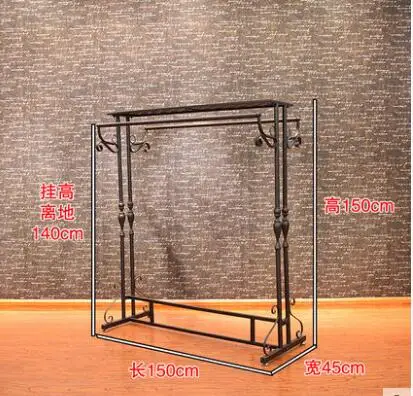 The clothing store shows Textile Gondola iron clothes rack with iron clothes rack floor-to-floor women's clothing store shelves