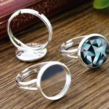 12 мм 10 шт посеребренное регулируемое латунное кольцо настройки пустые/Базовые, подходят 12 мм Стеклянные Кабошоны, кнопки; кольцо обрамление-J2-04