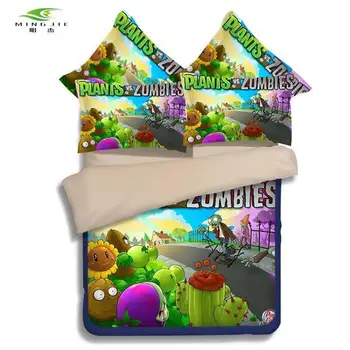 

MING JIE 2017 3D anime boys bedding set Plants vs zombies Children bed Twin Full Queen size 2/3pcs coverlet Pillow Case Hot sale