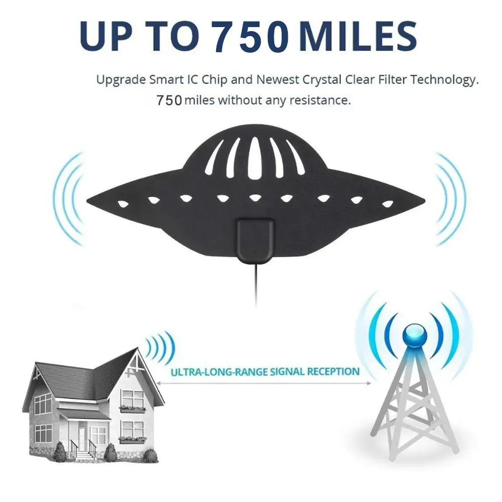 UFO shape 750Miles 4K HD ТВ антенна с приемником сигнала Усилитель 28dB с высоким коэффициентом усиления цифровая ТВ антенна FM/VHF/UHF мини DVB-T