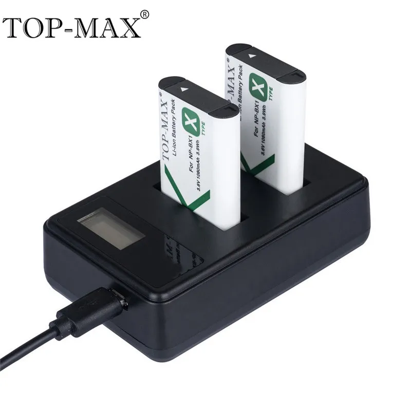 

TOP-MAX 2PCS 3.6V 1080mAh NP-BX1 Battery+USB Double Charger+USB Cable For Sony RX1R DSC-HX50 DSC-HX300 DSC-WX300 RX1 HDR-AS15