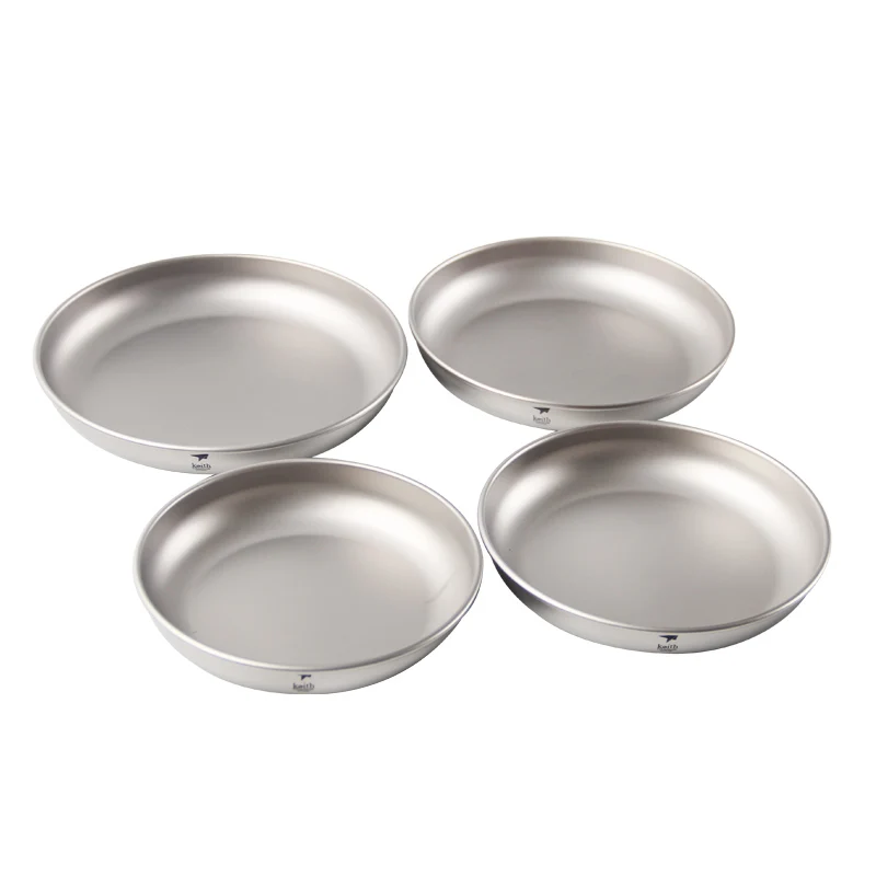 Keith Titanium Plate Titanium Camping Pot Dishes 4pcs Outdoor Tableware series of products Ti5372
