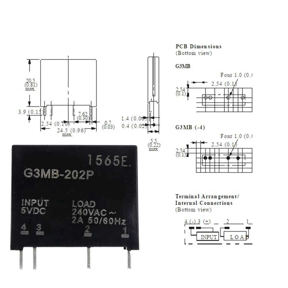 Умная электроника твердотельные реле G3MB-202P DC-AC PCB, SSR в 5VDC, 240V AC 2A