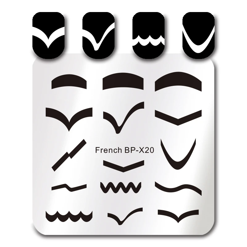 BORN PRETTY квадратный дизайн ногтей штамп шаблон 6 см французский Советы Дизайн изображение печать пластины маникюр Дизайн ногтей трафарет инструмент BP-X20