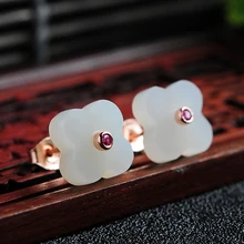 Оригинальные 925 серебряные инкрустированные серьги с нефритом натурального нефрита и серьги с нефритом подлинный полевой клевер с сертификатом