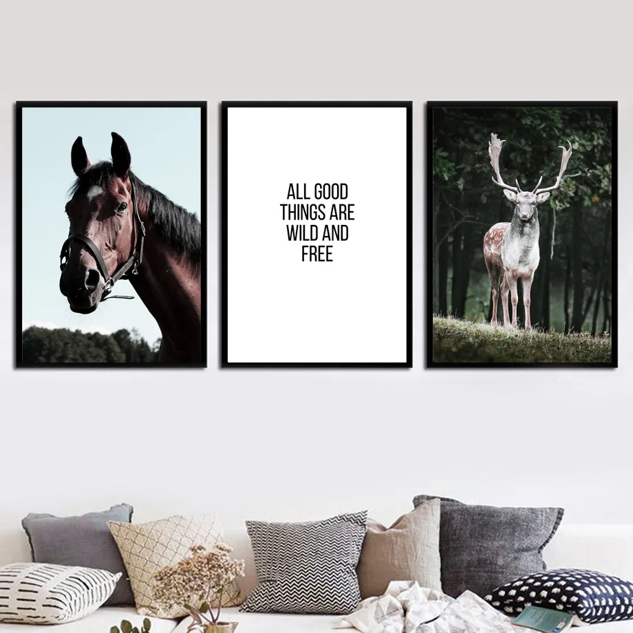 Squirrel Horse Deer Forest Quotes Wall Art Canvas Painting Nordic Posters And Prints Wall Pictures For Living Room Decor