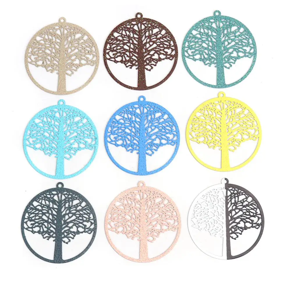 

Doreen Box Copper Pendants Round Tree of Life Filigree Stamping Hollow Multicolor Jewelry Accessories Findings 4.3cm x 4cm 5 PCs