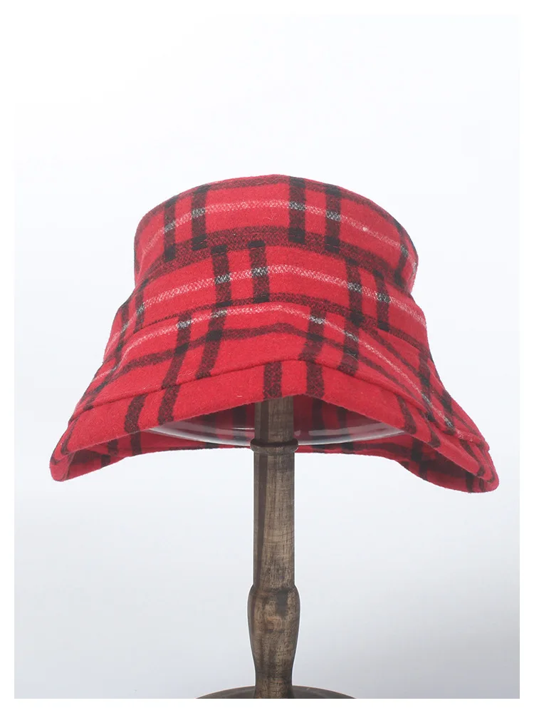 USPOP, повседневные зимние шапки для женщин, шерстяные шапки-ведерки, женские модные клетчатые шляпы-ведерки с плоским верхом, фетровые шляпы