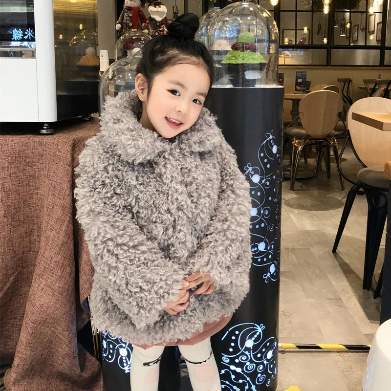 Girls Fur Winter Jacket Turn-down Collar Kids Jackets Winter Heavyweight Girls Faux Fur Outerwear Children Fur Coats Kids Jacket