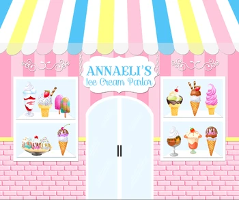 

7x5ft Light Pink Ice Cream Parlor Shop Showcase Party Custom Photo Studio Background Backdrop Vinyl 220cm x 150cm