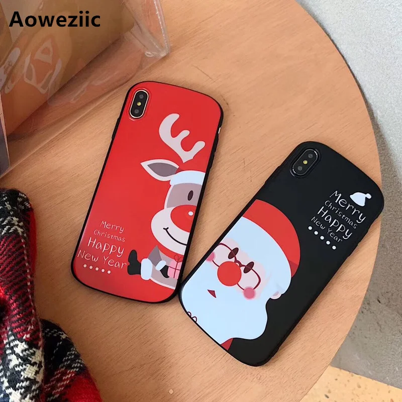 

Aoweziic For iPhone X XR Xs MaX Mobile Shell Christmas phone case old man elk Anti-Scratch Scrub 6s 7 8plus Curved Shield