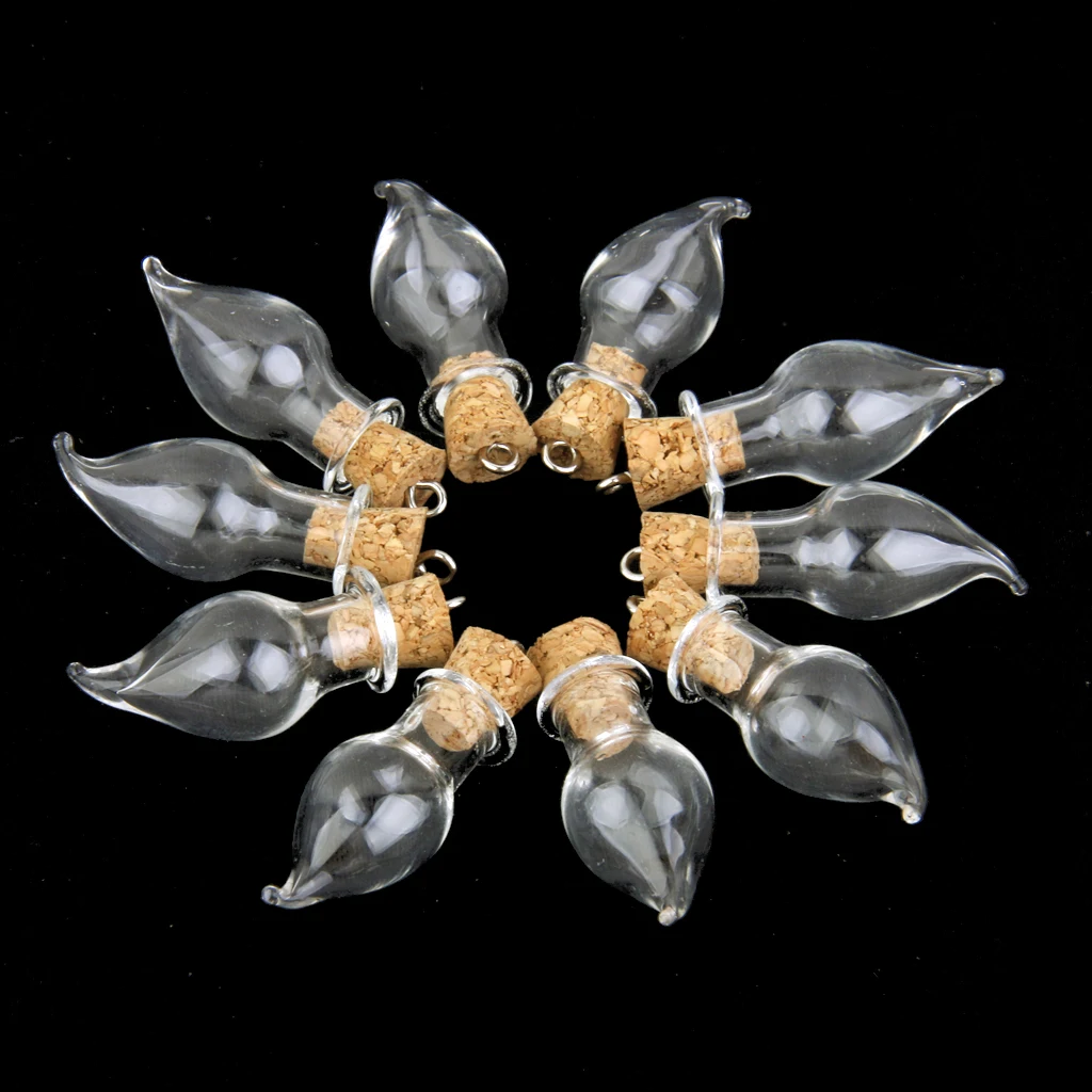Phenovo 10pc Clear Wishing Bottle Pendants Empty Cork Hand-Blown Vial Necklace  DIY Pendant Fashion Jewelry Accessories