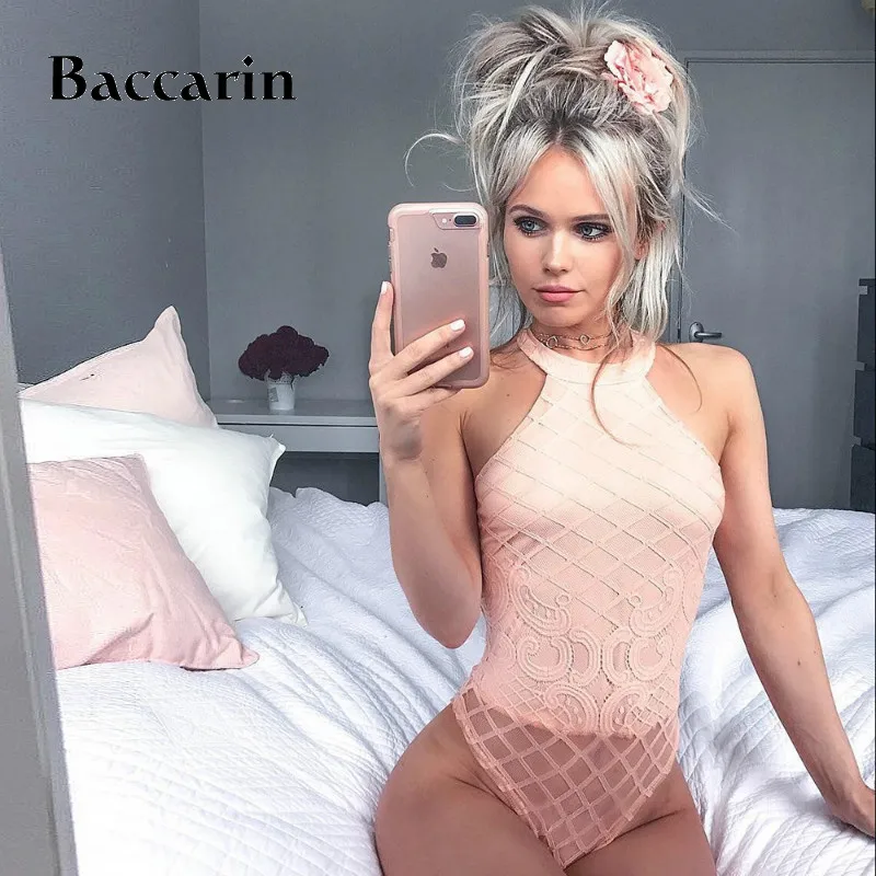 

Lace Bodysuit Women Floral Embroidery Halter Sexy Bodysuit Fashion Bodycon Slim Black Bodysuit Jumpsuit Overalls