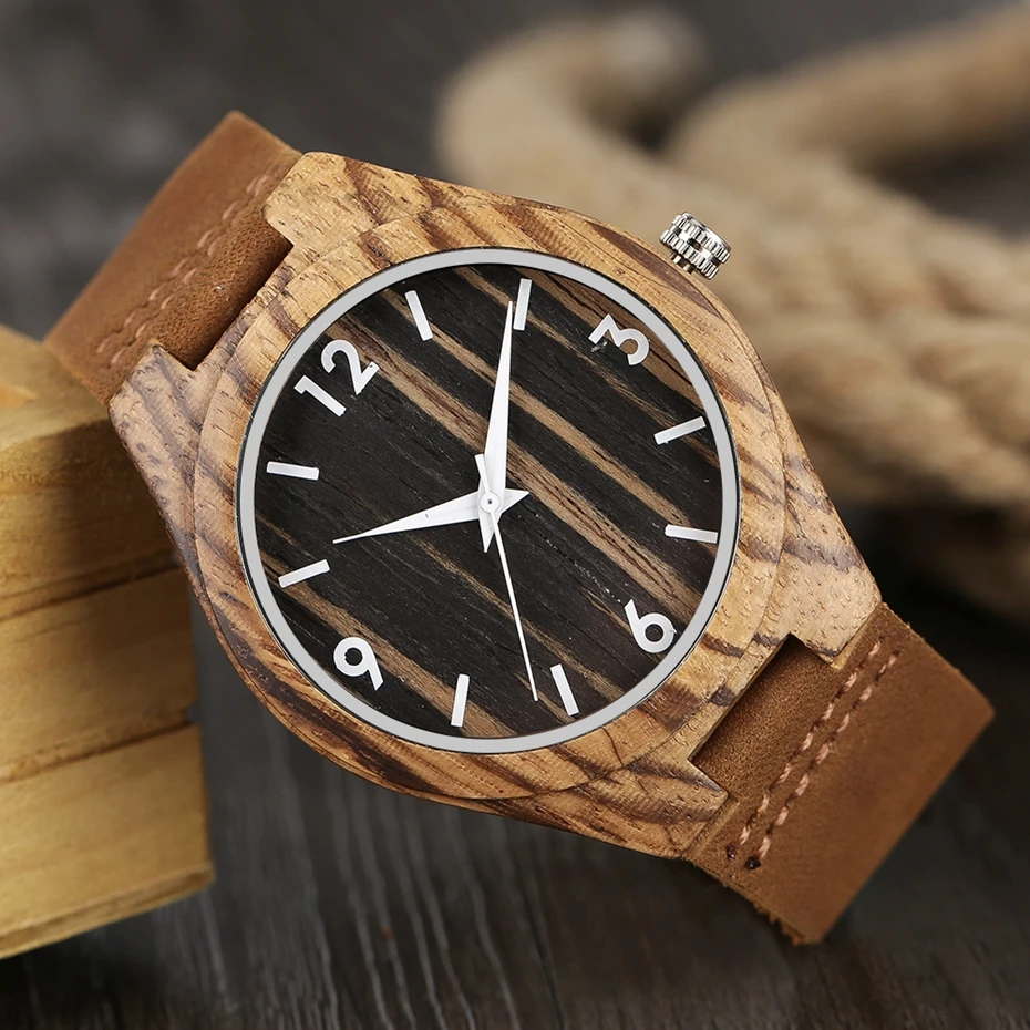 Top Gifts Creative Stripe Dial Wooden Watch Male Fashion Bamboo Analog Quartz Wristwatch Time Genuine Leather Natural Wood Clock 2017 Christmas Gifts (22)