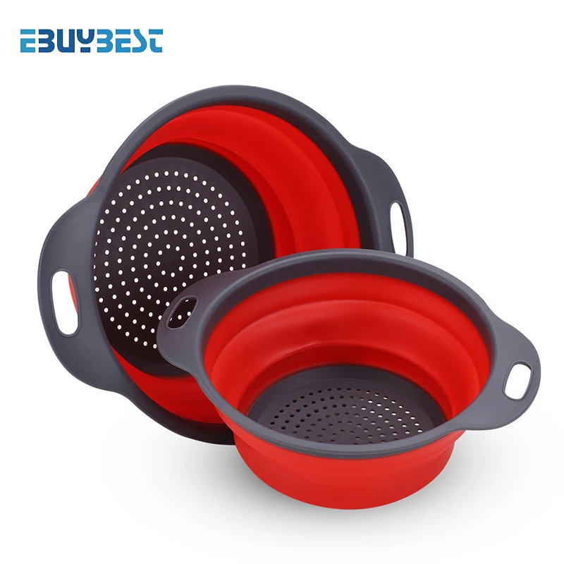 

Foldable Silicone Colander Fruit Vegetable Washing Drain Strainer Basket Strainer Collapsible Colander With Handle Kitchen Tools