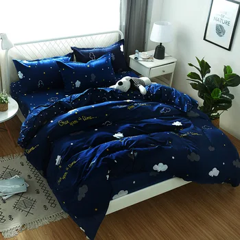 3/4Pcs New style Starry sky Navy Blue Bedding sets Pillowcase star White clouds Duvet Cover Set fullTwin Queen king Size 1