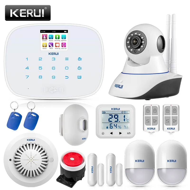 

KERUI G19Home Burglar Alarm Smart Wireless GMS Security Alarm System with Water Leakage Sensor Wired Siren Smoke Motion Detector