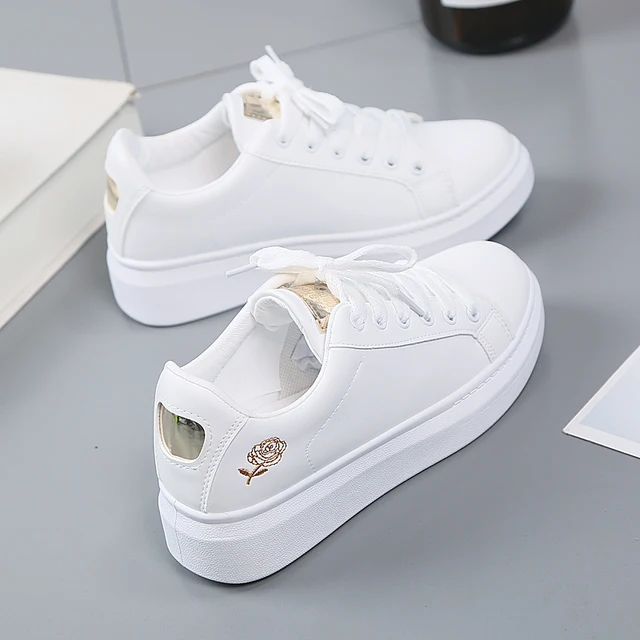 US $17.88 Women Casual Shoes 2019 New Spring Women Shoes Fashion Embroidered White Sneakers Breathable Flower
