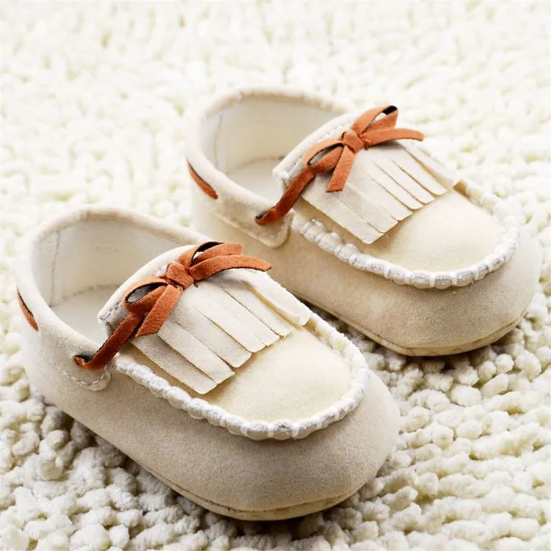 Baby Flat Boat Shoe 2016 Fashion Solid Beige Flock Tessel Baby Loafer