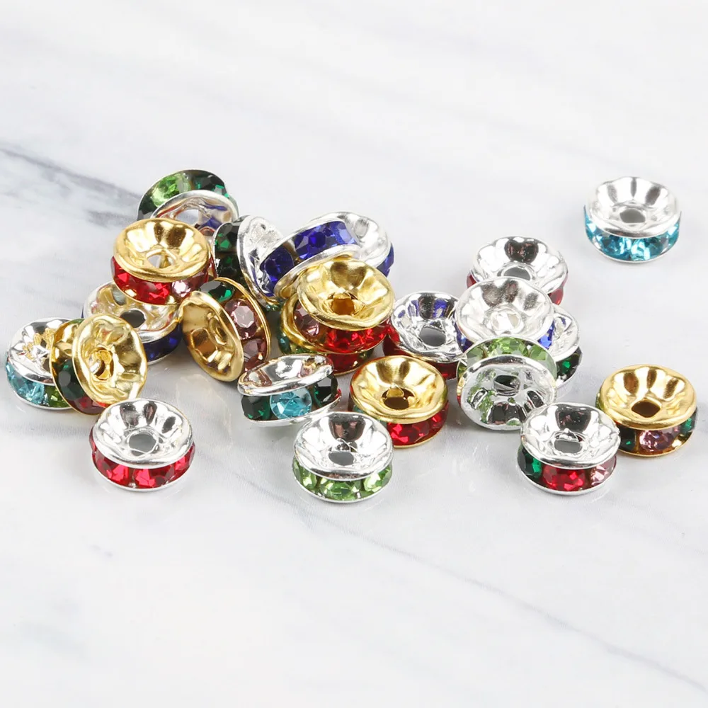 

8mm Gold Silver Color Rhinestone Rondelles Crystal Beads Charms Spacer Beads For DIY Bracelet Jewelry Making Findings