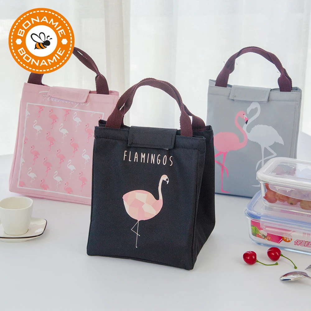BONAMIE Flamingo Tote Thermal font b Bag b font Black Waterproof Oxford Beach Lunch font b