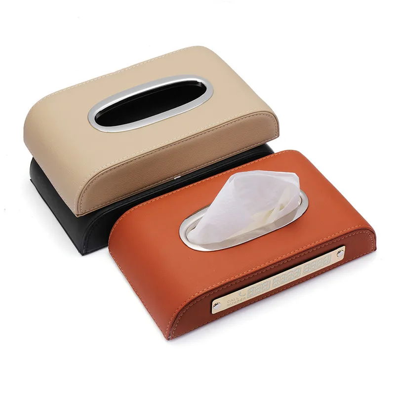 

Multifunction Car Sun Visor Tissue Box Headrest Hanging Block Type PU Leather Card Holder Parking Phone Number Plate Tissue Box