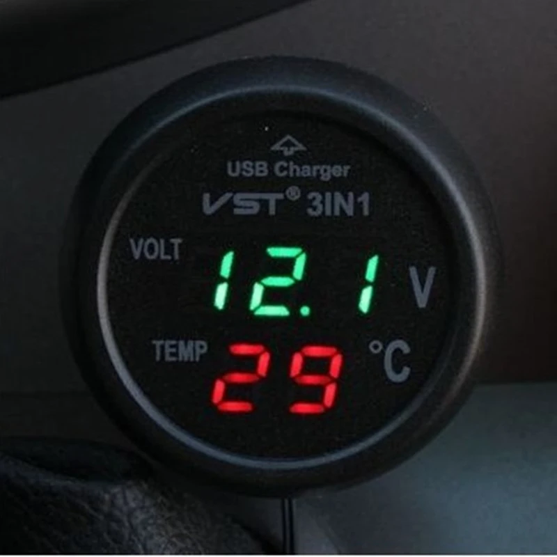 Многофункциональное автомобильное зарядное устройство VST 3 в 1 с индикатором