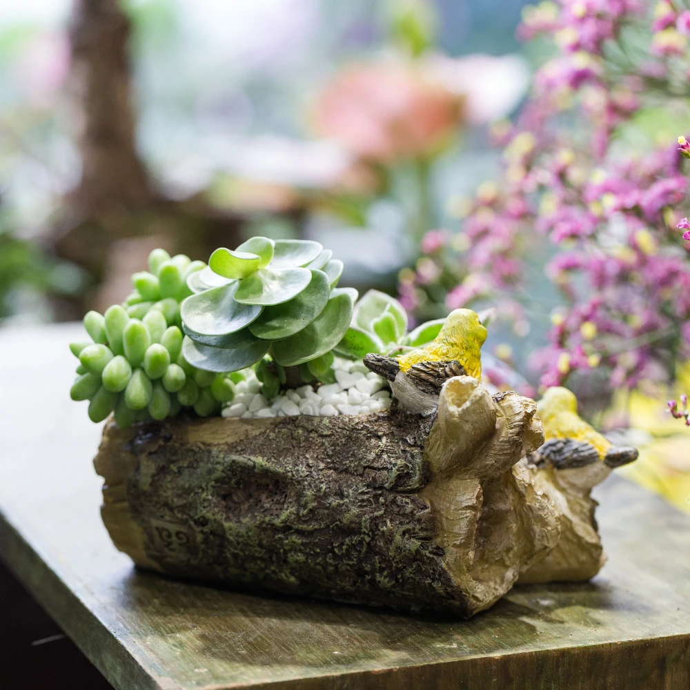 鳥と木材人工樹脂多肉植物ポットバルコニー植木鉢ガーデン卓上サボテン植物プランター多肉植物植木鉢 Flower Pot Plant Potsucculent Flowers Pot Aliexpress