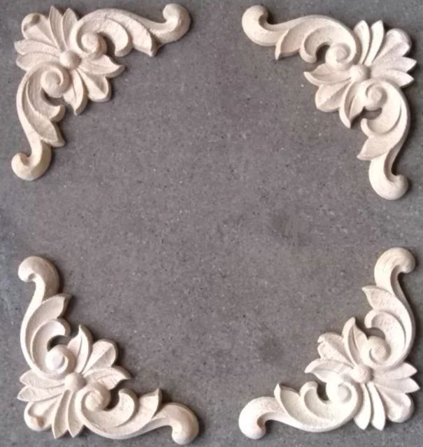 Cheap 24Pcs/Lot  100*100*Thick8mm FURNITURE ARCHITECTURAL APPLIQUES CORNERS  RUBBER WOOD FLOWER UNPAINTED WOODWORK APPLIQUE