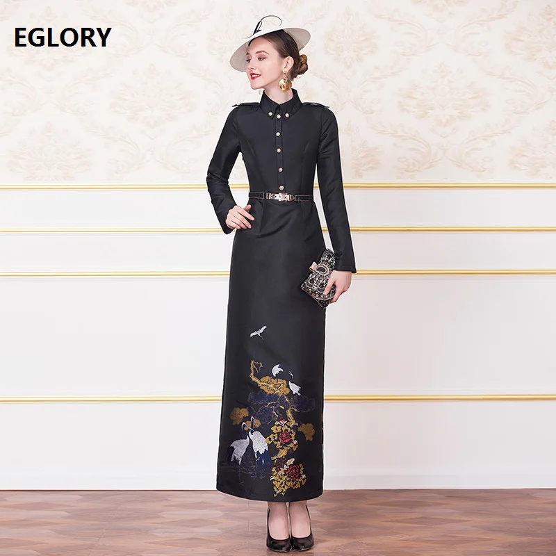 

High Quality Brand New 2019 Autumn Party Evening Vestidos Special Occasion Women Vintage Jacquard Print Elegant Long Dress XXXXL