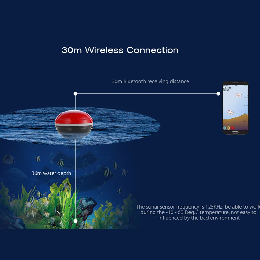 

Outlife Portable Wireless Sonar Mobile Phone Fish Finder Smart Sonar Echo Bluetooth Depth Sea Lake Fish Finding for iOS Android